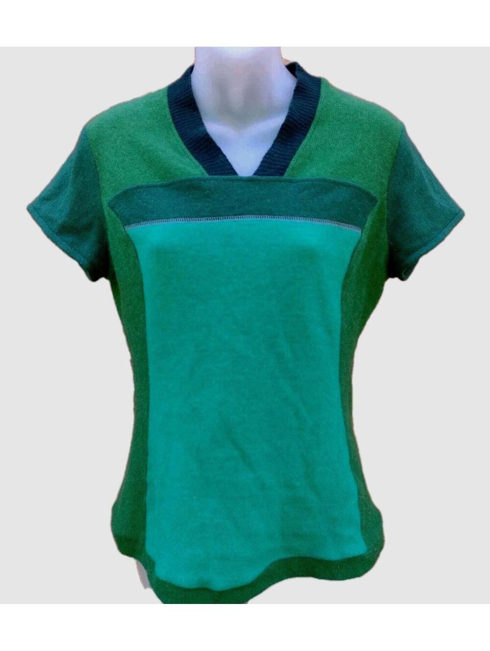 VTG 60s Mod Colorblock Knit Top Green Patchwork Brushed Thin Sweater Women's S